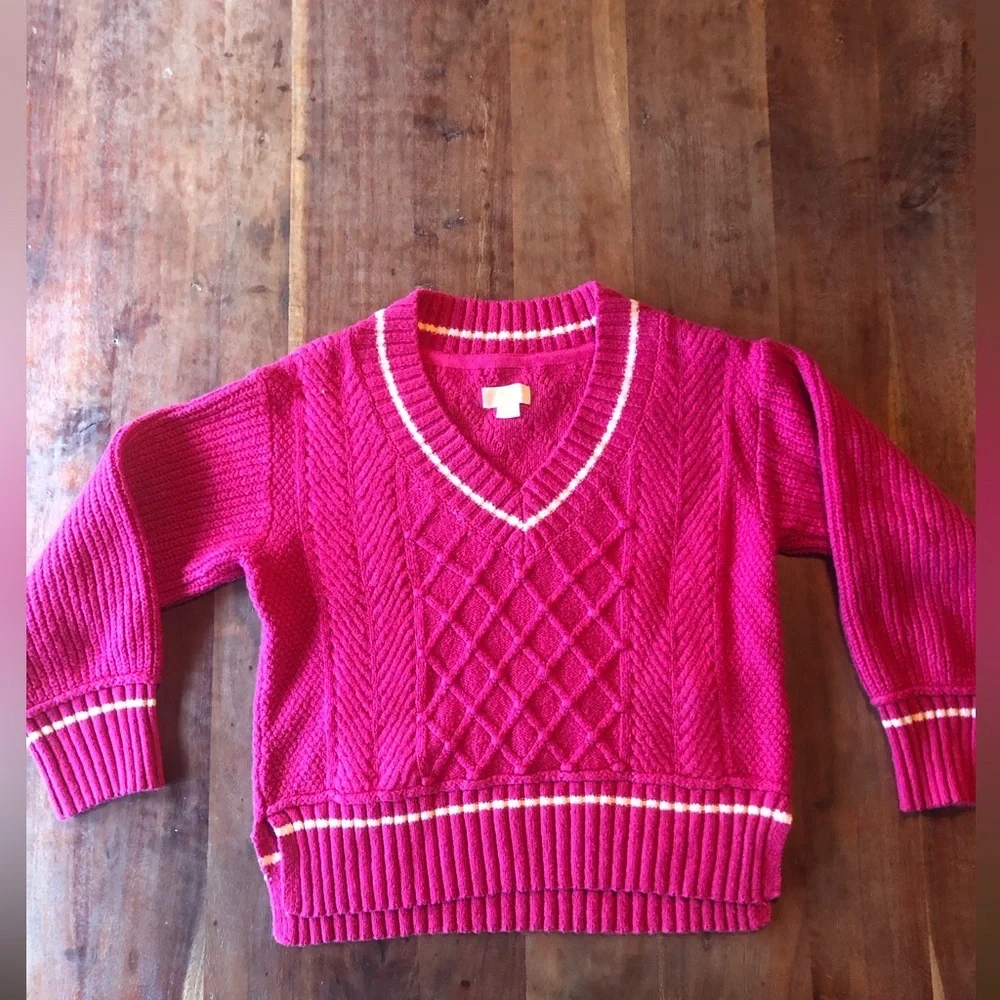 Anthropologie Maeve Sweater The Tillie V-Neck Cable Knit Pullover in Berry Pink - Picture 9 of 14